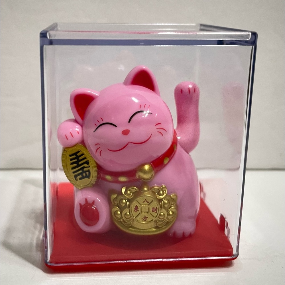 Solar Lucky Cat Waving Arm Solar Toy-Pink,2.25” Tall,New!